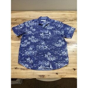 Tommy Bahama The Coconut Point Hawaiian Shirt Mens L Blue Short Sleeve Button-Up